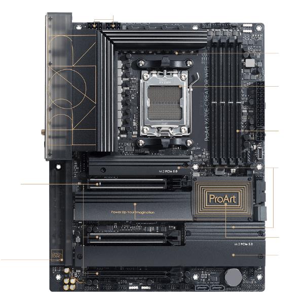 Prodotto Asus, scheda madre ROG X670E Creator WiFi, chipset AMD Ryzen 7000, supporta memoria DDR5, connettività Wi-Fi e USB 3.2 Gen 2. 4711081895893 | initpc.it