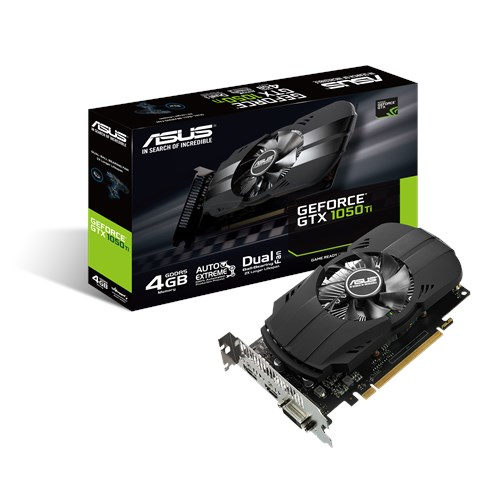 GPU NVIDIA GeForce GTX 1050 TI da 4 GB di memoria GDDR5, integrata in un sistema su scheda madre ASUS, ideale per gaming e rendering grafico. 4712900570175 | initpc.it