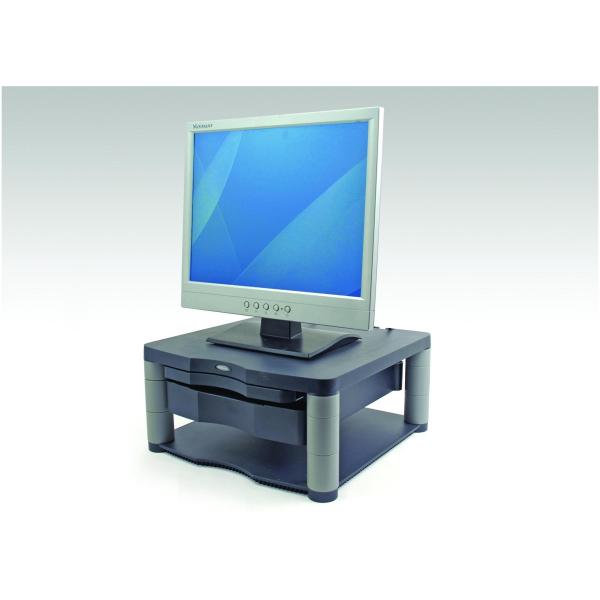 Supporto monitor premium plus per monitor 27 pollici, progettato e realizzato dalla marca Fellowes. Sostiene pesantemente il tuo schermo da ufficio. 0043859529759 | initpc.it