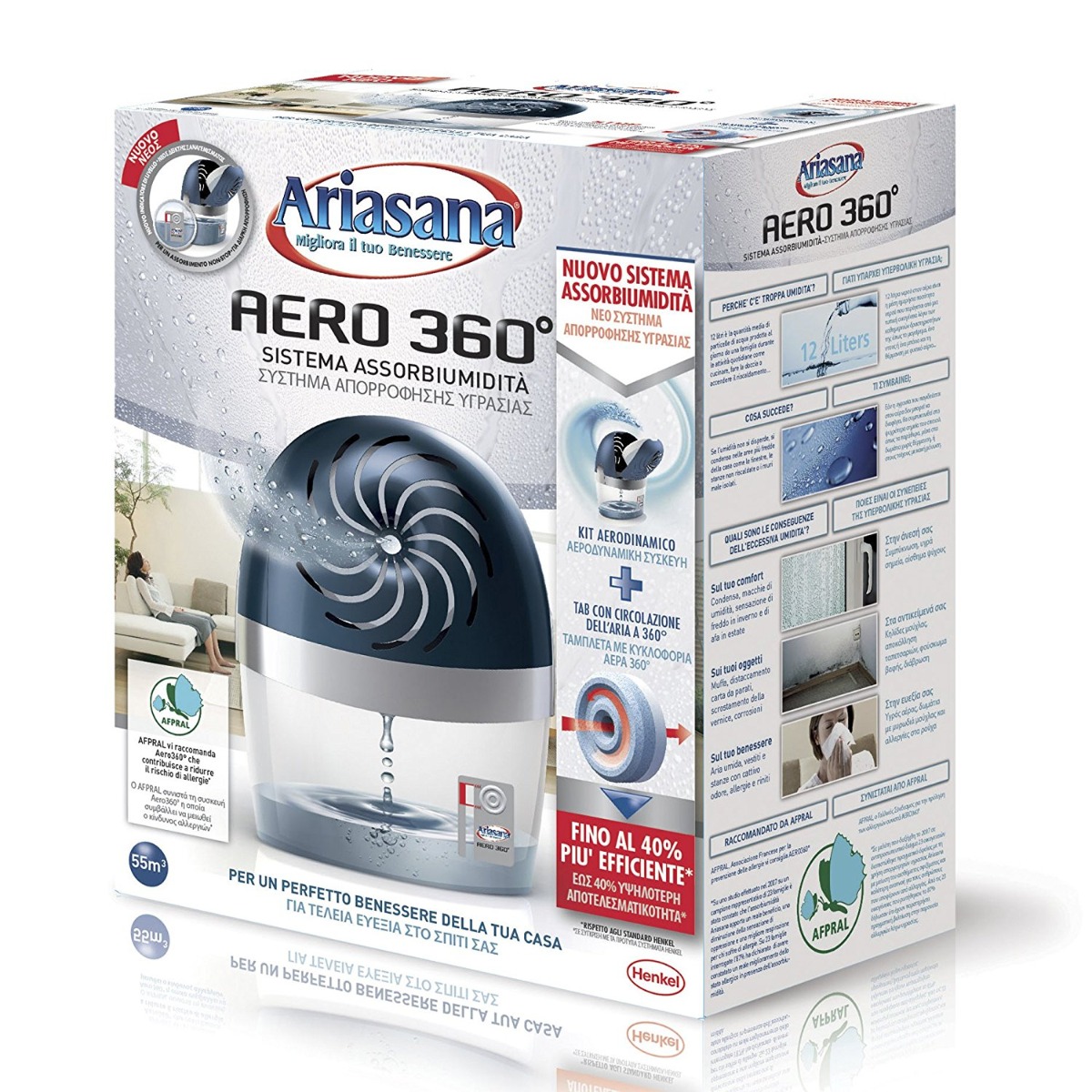 Kit assorbiumidità ariasana aero 360° blu grande capacità 8004630911288