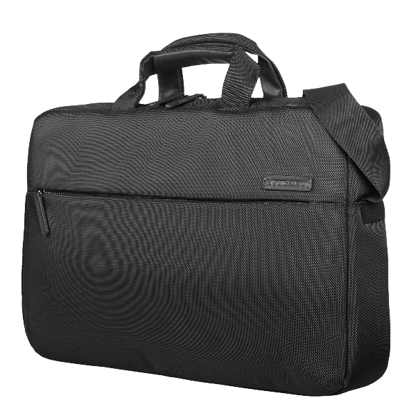 Immagine di una borsa in pelle nera della marca Tucano, con la scritta 'Free Busy' e dimensioni 14, prodotto per la moda e l'accessorio. 8020252112384 | initpc.it