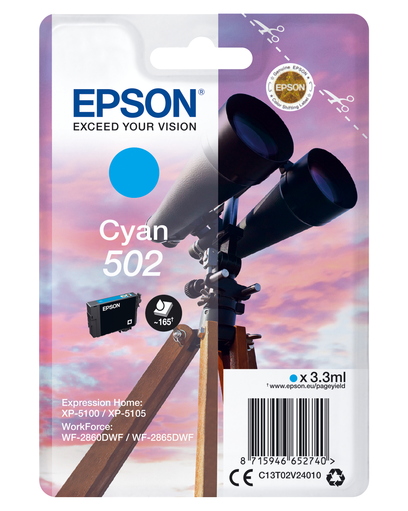 Binoculars Singlepack Cyan Epson Consumer Ink S1 C13t02v24010 8715946652740