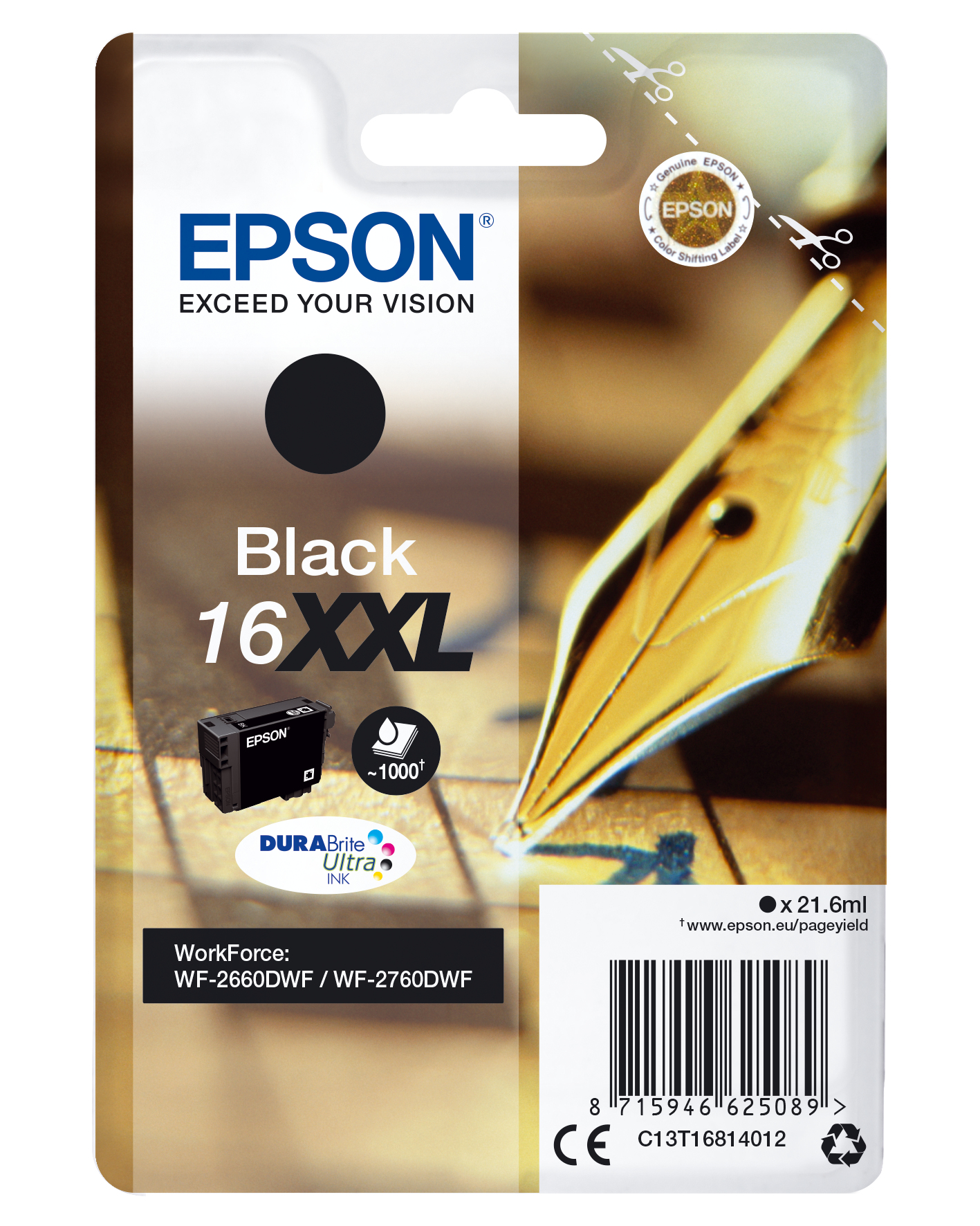 Cartuccia inchiostro per stampante Epson, marchio Epson, colore nero, compatibile con prodotto SINGLEPACK BLACK16XXL P/CRUCIVERBA, utilizzata per il cruciverba 16 XXL. 8715946625089 | initpc.it