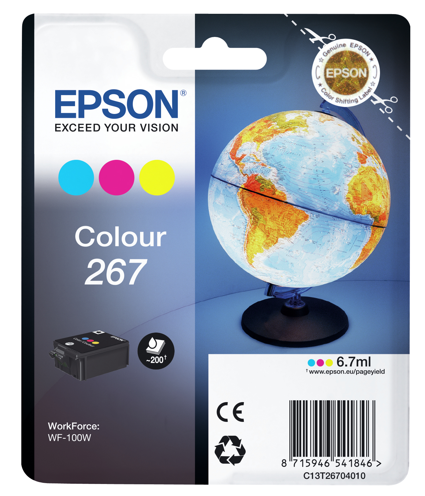 Singlepack Colour 267 Ink Cart Epson Consumer Ink S1 C13t26704010 8715946541846