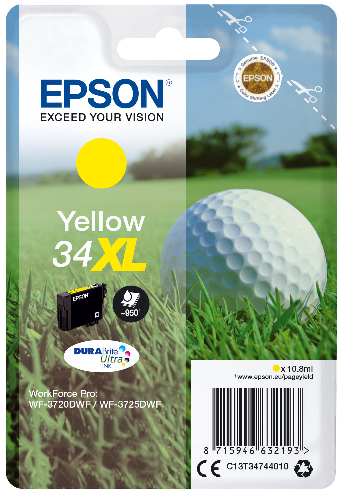 Singlepack Yellow 34xl Epson Consumer Ink S1 C13t34744010 8715946632193
