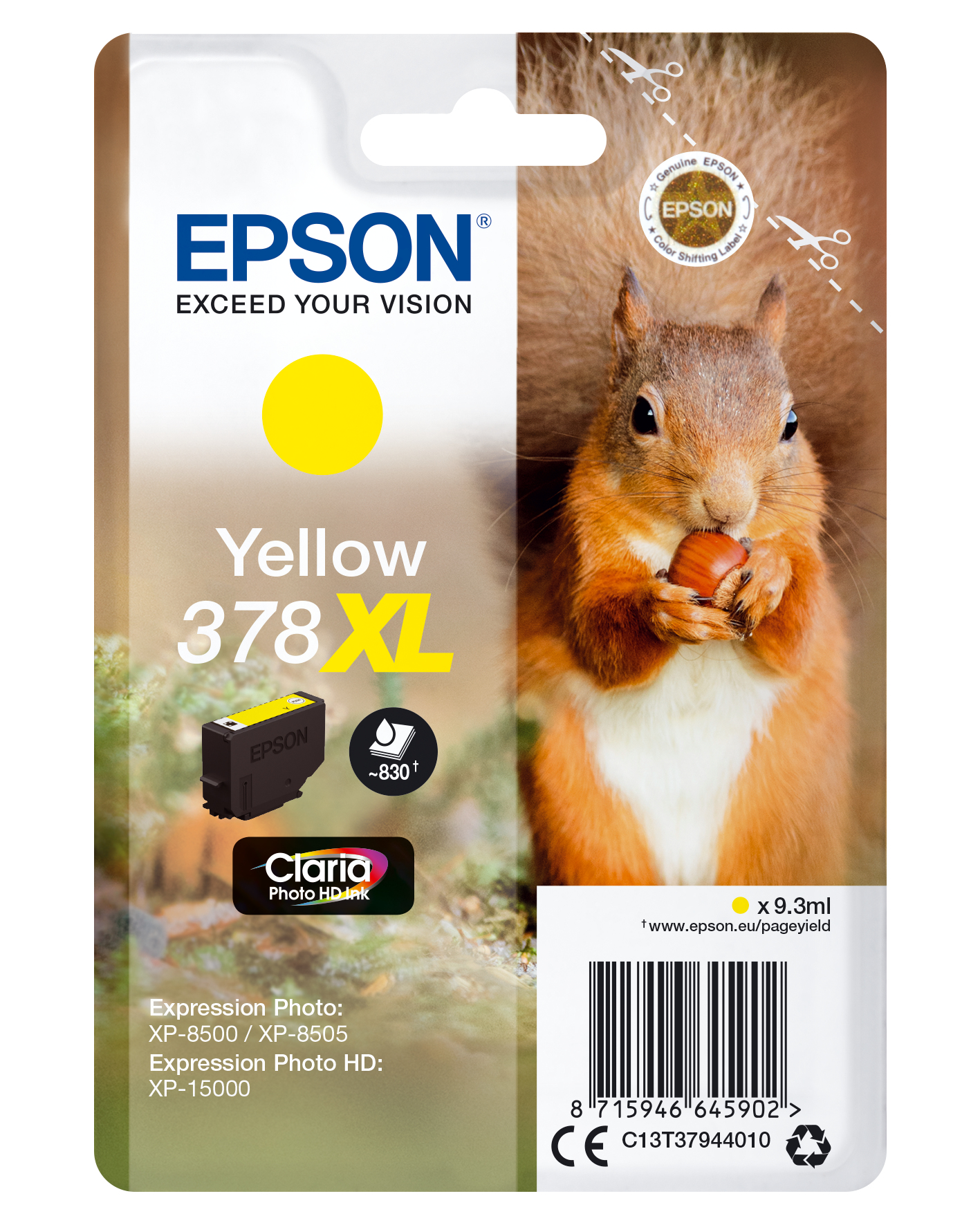 Singlepack Yellow 378xl Epson Consumer Ink S1 C13t37944010 8715946645902
