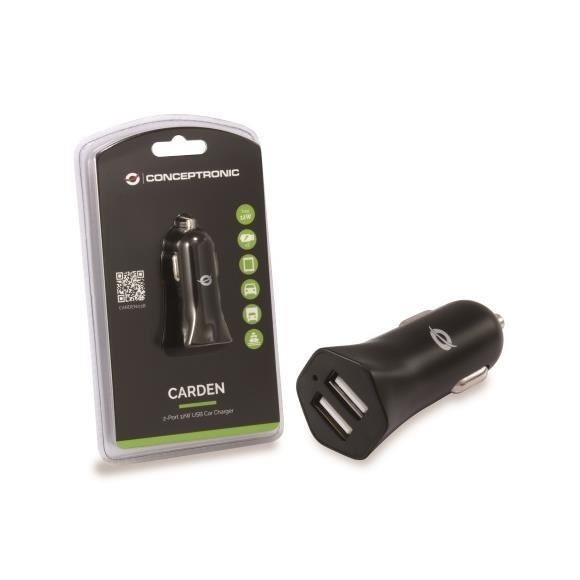 2 Port 12w Usb Car Charger Conceptronic Carden03b 4015867208915
