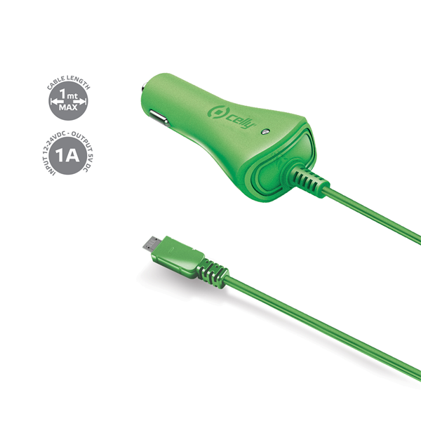 Car Charger 1a Microusb Green Celly Ccmicrog 8021735090038