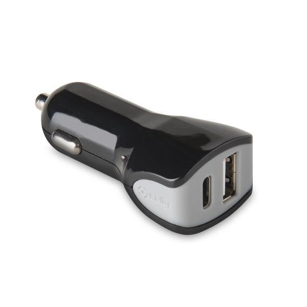 Car Charger 2 Port Usb Typec Bk Celly Cctypecusbbk 8021735739340