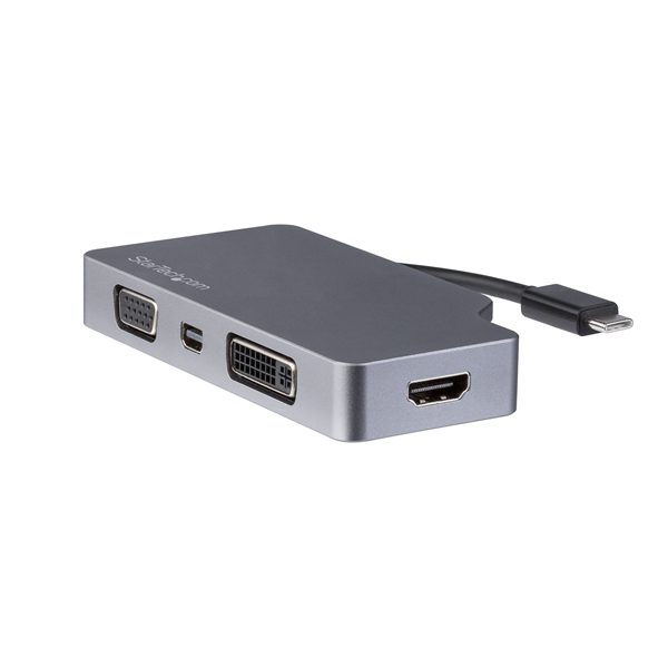 Adattatore video USB-C 4 in 1, compatibile con MacBook e dispositivi Android, collega HDMI, DisplayPort, VGA e USB-A a un solo cavo, da Startech. 0065030878586 | initpc.it