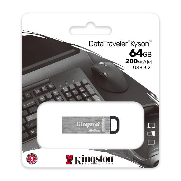 Accessorio di archiviazione esterna, un dispositivo flash USB con capacità di 64 GB, marchio Kingston. Utilizzabile su diversi dispositivi, per trasferire e memorizzare grandi quantità di dati. 0740617309102 | initpc.it