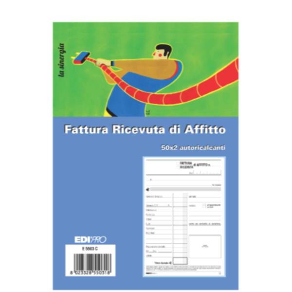 CF10BLOCCO RICEVUTA AFFITTO 50X2, modello di modulo per la ricevuta di affitto di 50 pagine da stampare 2 copie. 8023328550318 | initpc.it