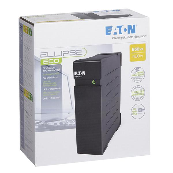 Produttore Eaton, Ellipse Eco 650, fonte di alimentazione inverter da 650W, connettori USB e IEC, alimentatore eco sostenibile. 3553340620737 | initpc.it