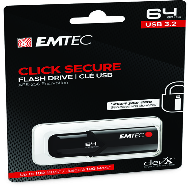 Emtec Memoria Usb B120 Clicksecure Ecmmd64gb123 64 Gb 3126170173362