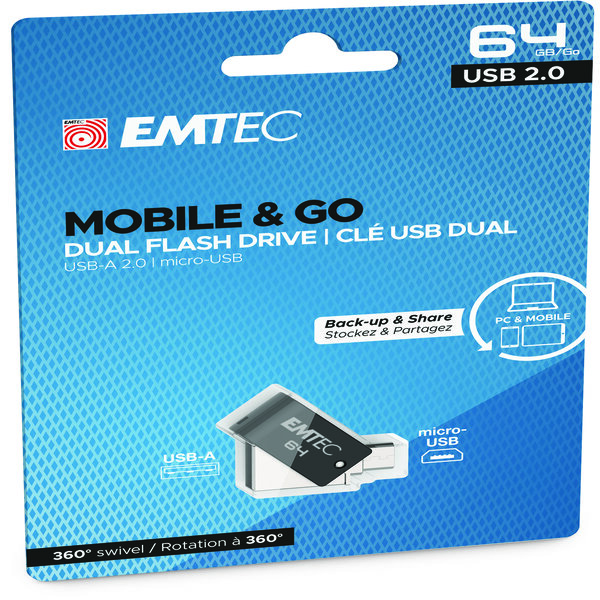 Emtec Dual Usb2 0 T260 Micro Usb Ecmmd64gt262b 64gb 3126170173546