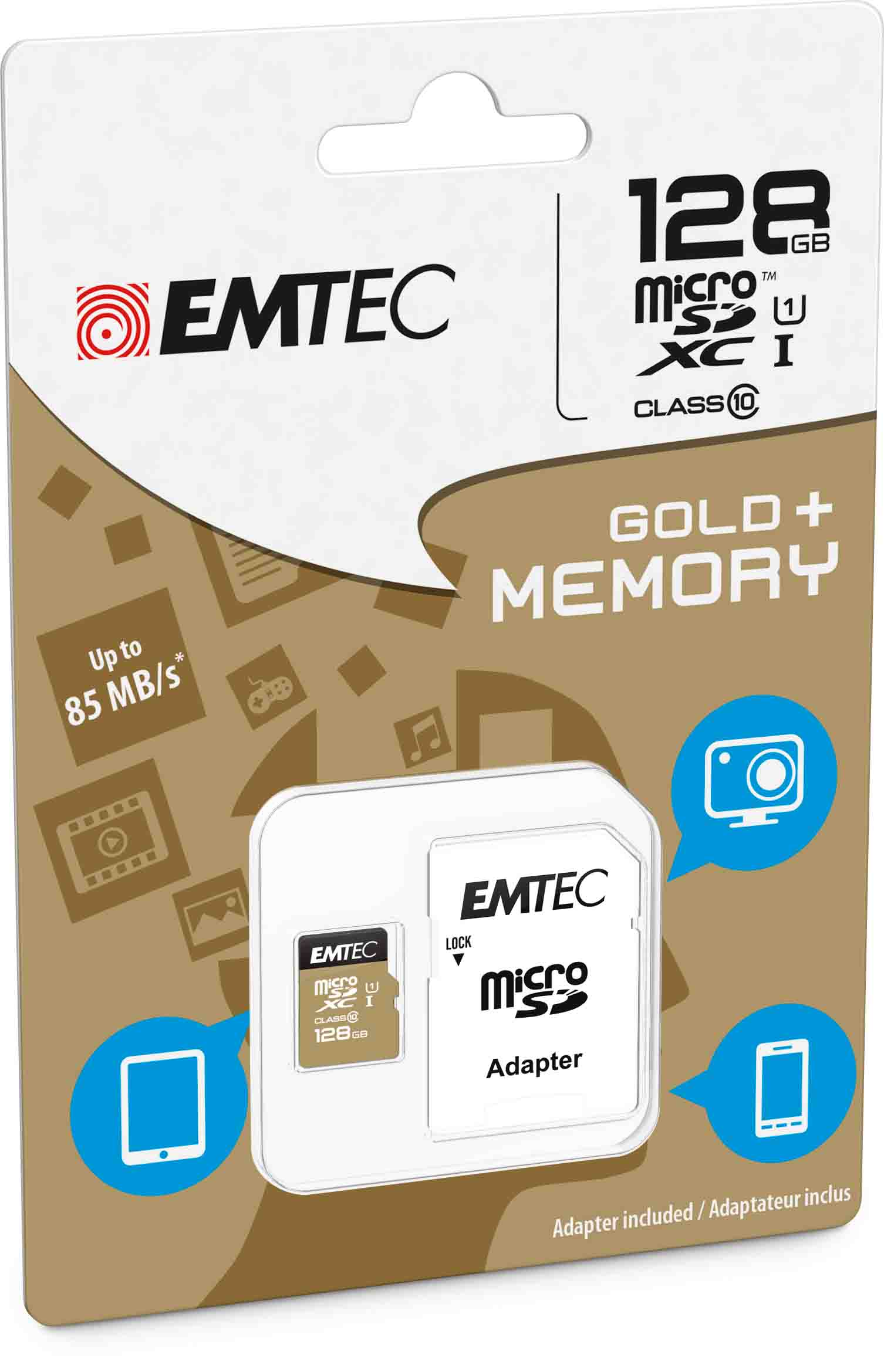 Micro Sdxc Emtec 128gb Class 10 Gold con Adattatore Ecmsdm128gxc10gp 3126170142283