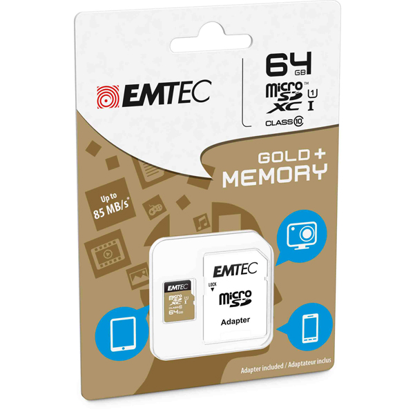 Micro Sdxc Emtec 64gb Class 10 Gold con Adattatore Ecmsdm64gxc10gp 3126170142276