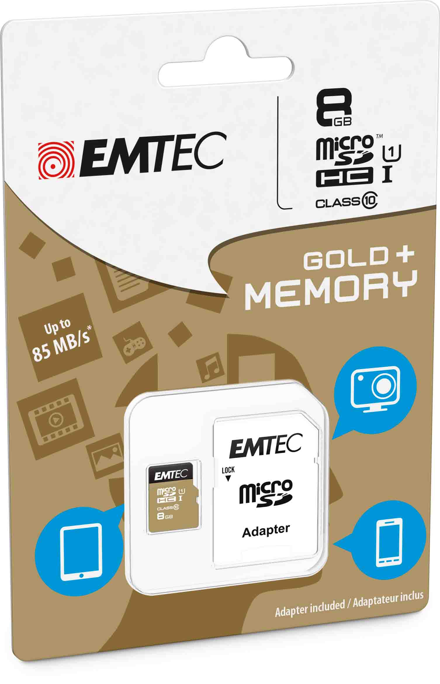Micro Sdhc Emtec 8gb Class 10 Gold con Adattatore Ecmsdm8ghc10gp Aaaa