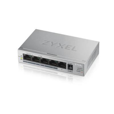 Switch di rete non gestito GS1005HP da 5 porte della marca Zyxel, ideale per connettere dispositivi di rete e consentire la comunicazione tra più apparecchi. 4718937603923 | initpc.it