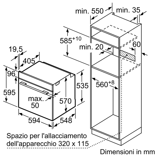 Forno a microonde e convezionale Bosch HBA534BS0, capacità 71 litri, inox, compatto e leggero, ideale per piccoli spazi e facile da pulire. 4242005030088 | initpc.it