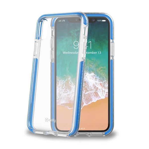 Cuffie in plastica trasparente e leggermente colorate, disegno esagonale. Disponibili per iPhone XS e X. Colore Light Blue. 8021735730934 | initpc.it