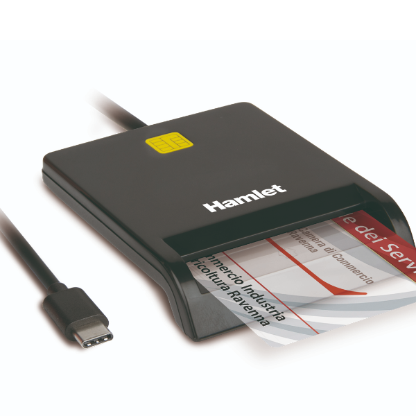 Letture smart card USB 3.1/C di prima generazione, dispositivo compatto e potente per la lettura di carte intelligenti da parte del marchio Hamlet. 8000130592767 | initpc.it