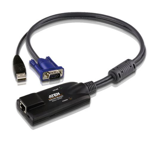 Adattatore cavo KVM/USB/VGA su fibra ottica CAT 5e/6, marchio Aten, utilizzato per collegare dispositivi di rete e monitor. 4710423776784 | initpc.it