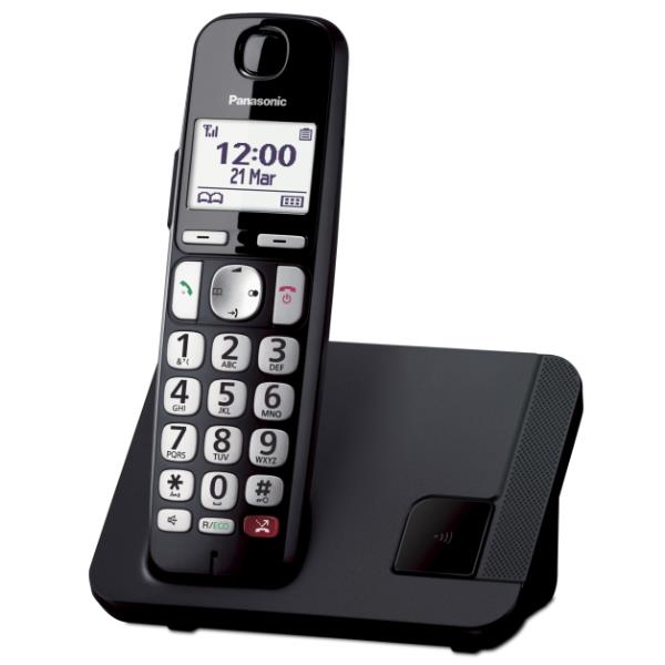 Kit telefono cordless Panasonic KX-TGE250JTB, senza fili, composto da dispositivo base e telefoni portatili per un utilizzo comodo e flessibile. 5025232916481 | initpc.it