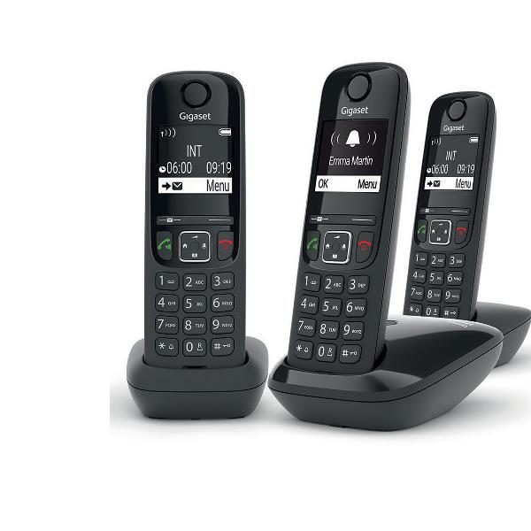 Telefono da tavolo Gigaset As490 Trio, compatto e leggero con schermo touchscreen da 2,4 pollici, funzionalità avanzate per la casa intelligente. 4250366869124 | initpc.it