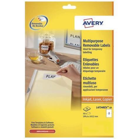 Etichette bianche rimovibili avery 199x143mm laser inkjet 4004182047347