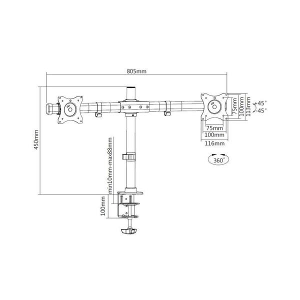 SUPPORTO TAVOLO 2X1 MORSETTO - Risoluzione per tavolo con due supporti morsetto del marchio ITB Solution 7350073733309 | initpc.it