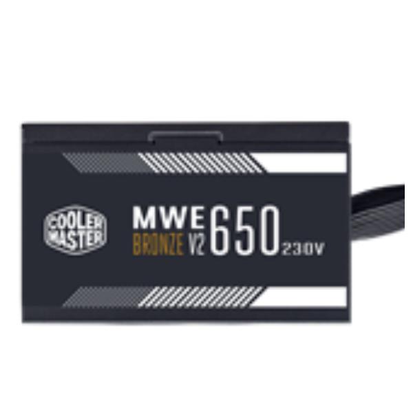 Alimentatore MWE Bronze 650W, potenza 650W, tensione di ingresso 230V, compatto e silenzioso, marchio Cooler Master, alimenta sistemi PC con efficienza e affidabilità. 4719512104392 | initpc.it
