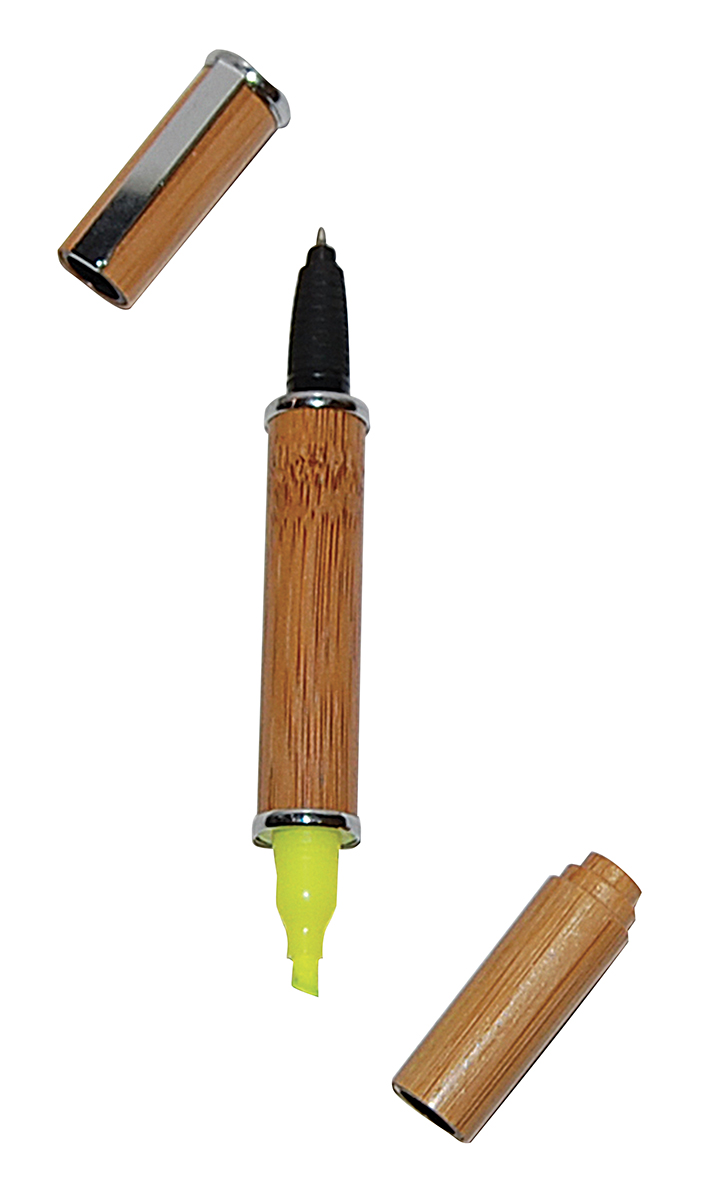 Penna Evidenziatore Giallo Bamboo Peb03 con Refil Nero Inserti in Alluminio