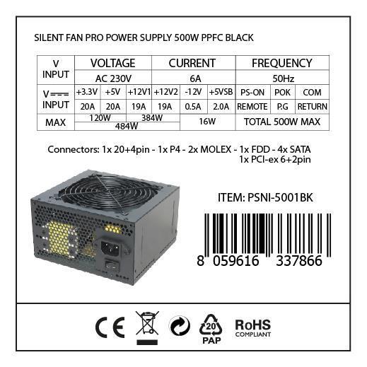 Alim 500w Silent Fan Pro Black Nilox Psni 5001bk 8059616337866