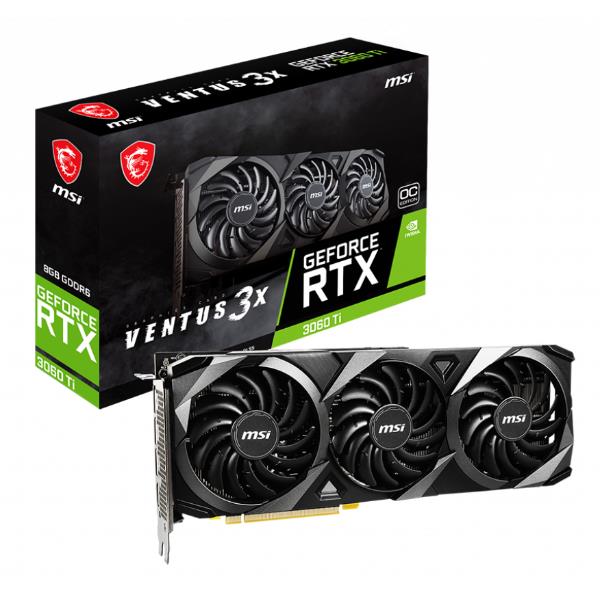 Cartuccia grafica NVIDIA GeForce RTX 3060 TI VENTUS 3X 8GB OC LHR, prodotta da MSI con elevate prestazioni e tecnologia avanzata. 4719072852047 | initpc.it
