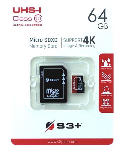 64gb S3 Microsd With Sd Adaptor S3 Plus S3sdc10u1 64gb 7629999050129