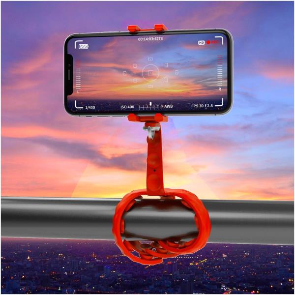 Tripode flessibile mini rosso, leggero e compattibile per la fotografia, realizzato da Celly. 8021735741466 | initpc.it