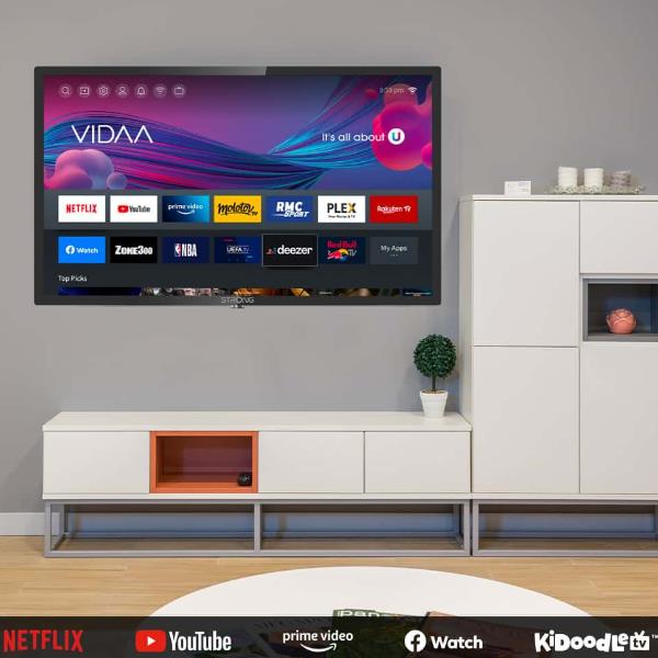Schermo LED 24 pollici, risoluzione HD Ready, compatibilità con Smart TV T2/S2/C, prodotto di alta qualità della marca Strong. 9120072374302 | initpc.it