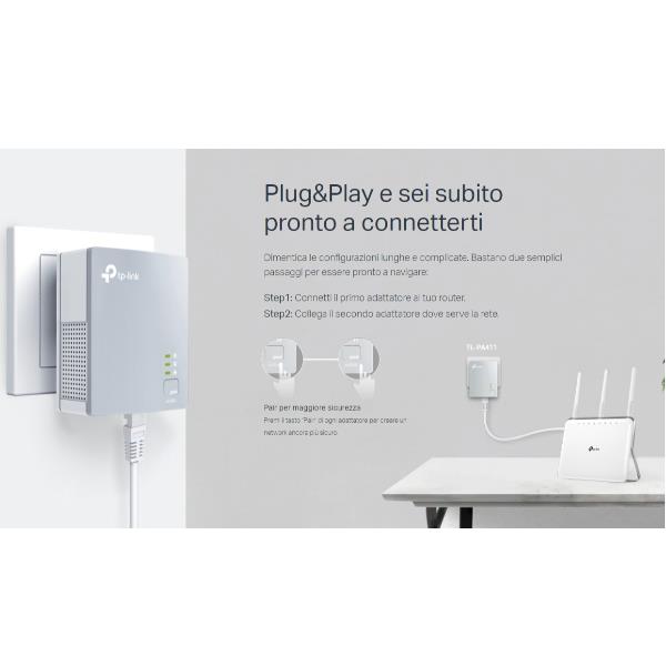 TP-LINK AV600 Powerline Starter Kit, sistema di connessione wireless per interi edifici, velocità fino a 500 Mbps, facile installazione e compatibilità con dispositivi Wi-Fi. 6935364085261 | initpc.it