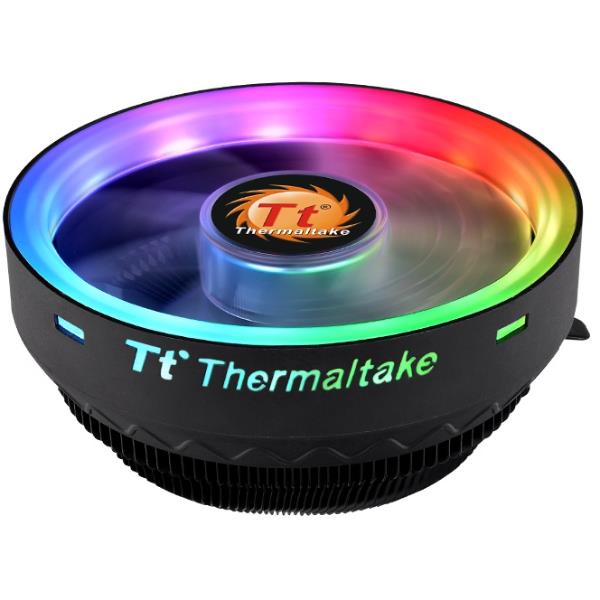 Immagine di un dissipatore di calore con design futuristiche e tecnologia avanzata. Il sistema di raffreddamento UX 100 AIR COOLER ARGB Thermaltake, progettato per mantenere i componenti del computer a bassa temperatura anche nelle condizioni più estreme. 4713227521598 | initpc.it