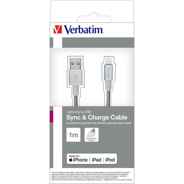 Verbatim Cavo Lightning Sync Charge 100cm Silver 48859 23942488590