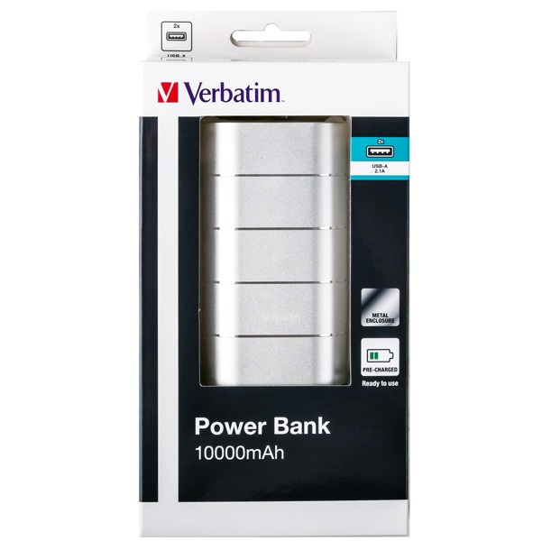 Verbatim Powerbank 10000mah Black Plastic 5v2a in And Out 2x Out 49572 23942495727