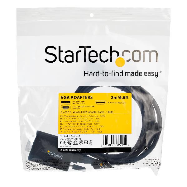 Adattatore VGA a HDMI da 2 metri, compatibile con PC e display per collegamento facile e sicuro video e audio. 0065030885065 | initpc.it