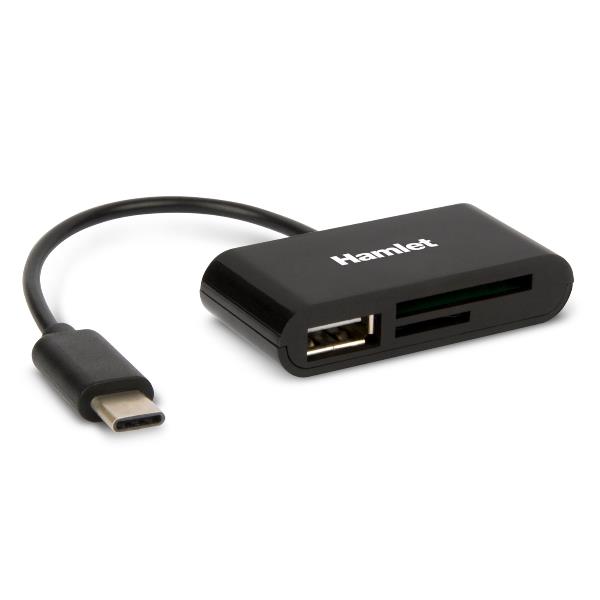 Letture memorie SD e micro SD con connettore USB-C, compatibilità veloce per smartphone e tablet da parte del marchio Hamlet. 8000130593115 | initpc.it