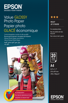 Carta fotografica lucida Value Glossy, formato A4, pacchetto da 50 fogli, marchio Epson. 8715946611860 | initpc.it