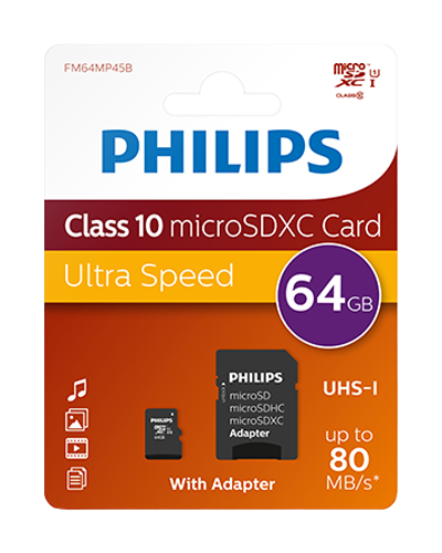 Philips Micro Sdxc Card 64gb Class 10 Incl Adapter Phmsdma64gbxccl10 4895185602646