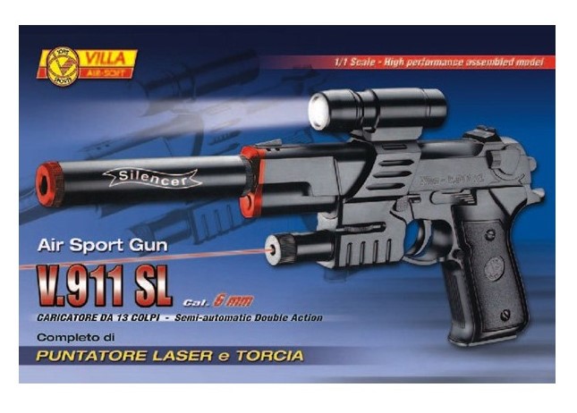 Pistola Airsoft con Laser e Torcia Cal 6 Mm