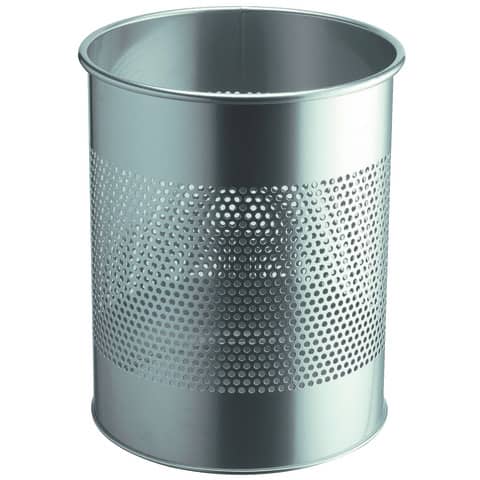 Cestino gettacarte DURABLE cilindrico con superficie perforata 165mm acciaio argento metallizzato - 331023