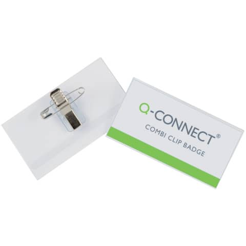 Portabadge Q-Connect plastica con clip e spilla 90x54 mm conf. da 50 - KF01567