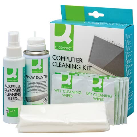 Kit pulizia pc Q-Connect aria compressa, liquido detergente e salviette KF32155A